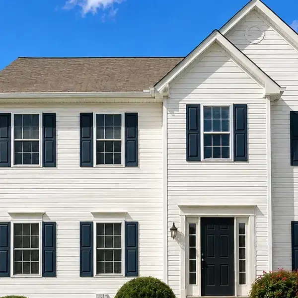Clean white vinyl siding after a soft-wash house washing